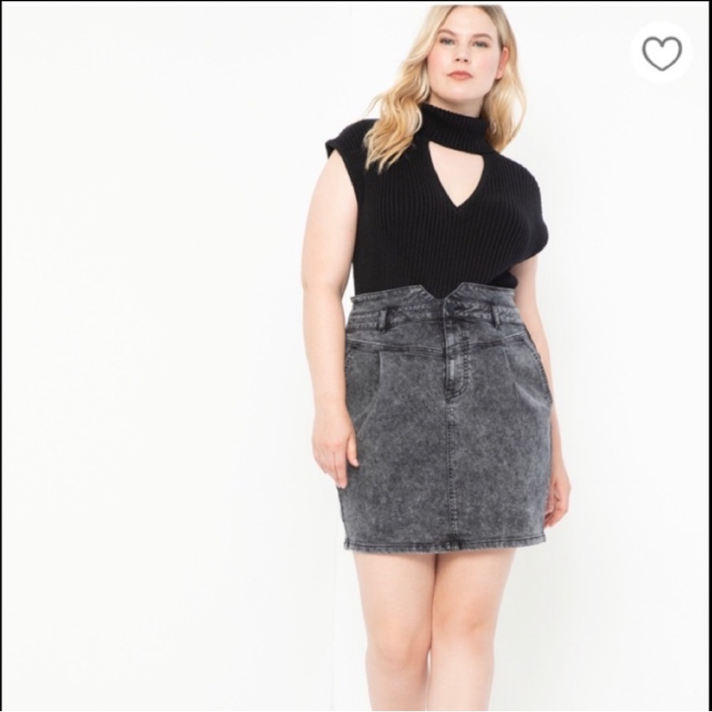 ELOQUII Plus Size 20 Paperbag Waist Acid Wash Denim Mini Skirt